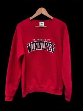 Red University of Winnipeg Embroidery & Satin Letters Crewneck Sweatshirt